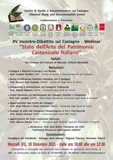 XV Incontro-Dibattito. "Stato dell’Arte del Patrimonio Castanicolo Italiano"